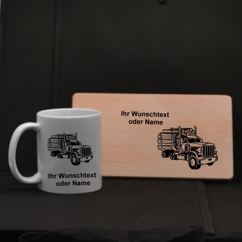 Früchstücksbrettchen mit Tasse - US Truck -
